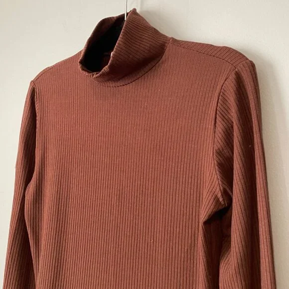 New Reformation Maya Tencel Ribbed Mockneck Dress Cafe Brown XS - Picture 4 of 8